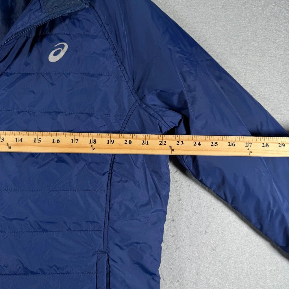 Asics Mens Blue Puffer Hooded Jacket Lightweight Full Zip‎ Athletic Sportswear